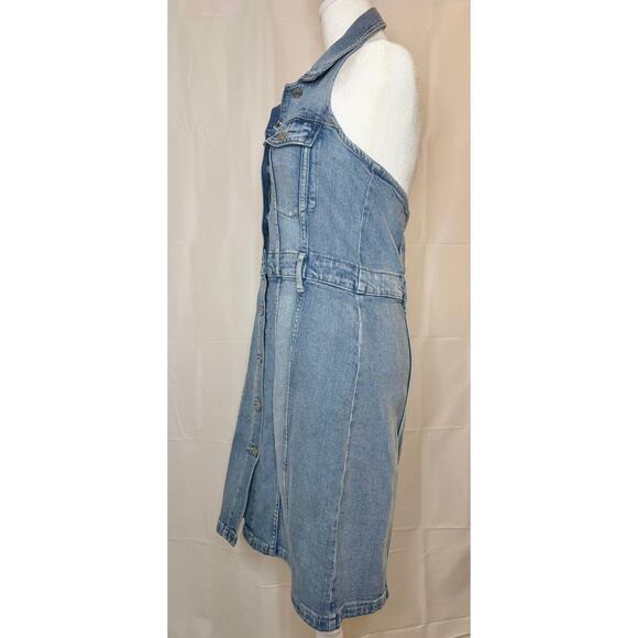 GAP Icon Denim Halter Mini Dress Light Wash 6 Petite - Picture 6 of 8